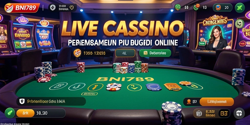 Screenshot BNI789 menampilkan dealer langsung dalam permainan kasino.