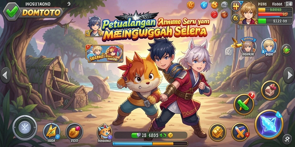 Screenshot gameplay DOMTOTO yang menampilkan aksi karakter anime.