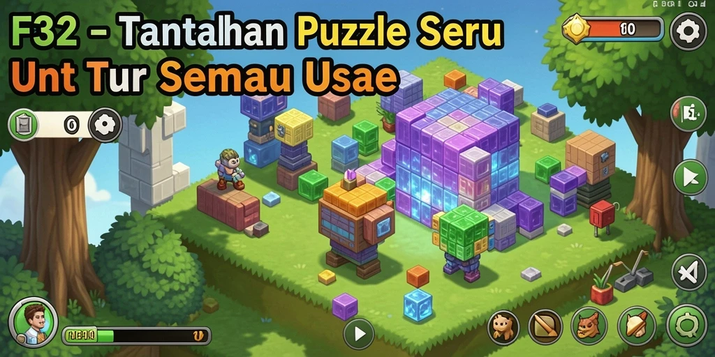 Screenshot gameplay F32 menampilkan tantangan puzzle yang mendebarkan.