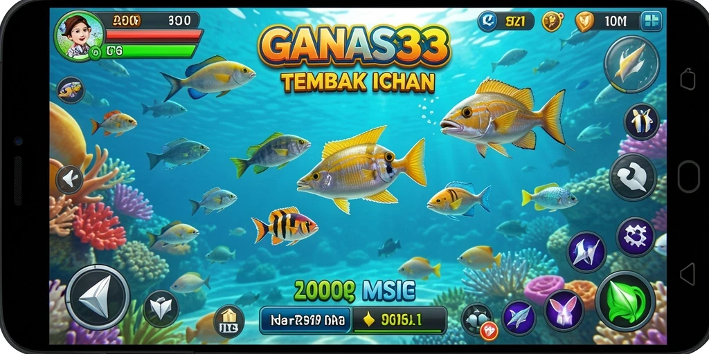 Tampilan gameplay seru dari GANAS33 saat menembak ikan.