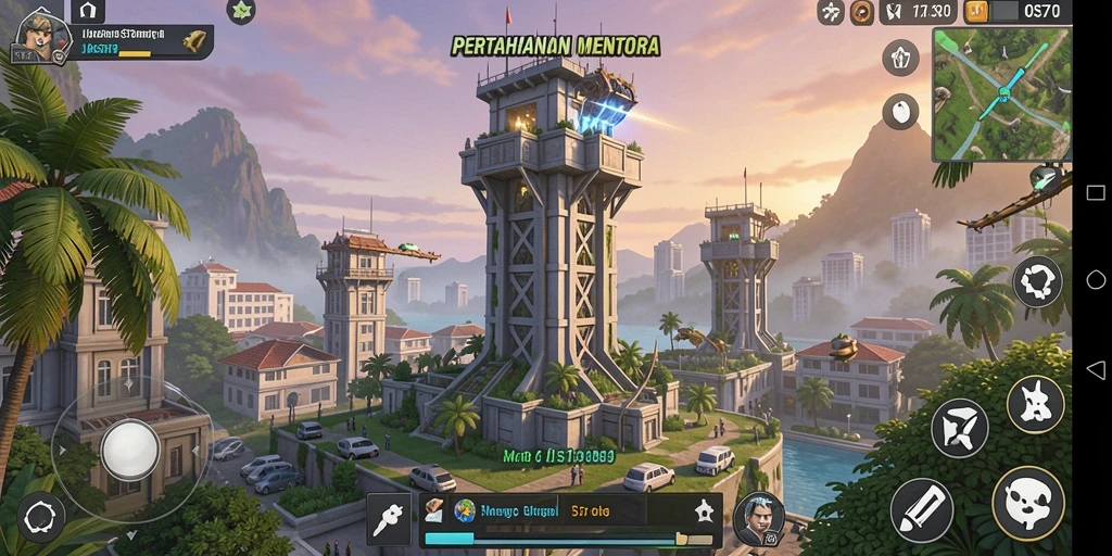 Tampilan gameplay intens dalam JOS77 menunjukkan strategi menara yang brilian.