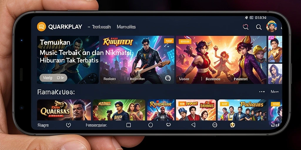 Screenshot gameplay QUARKPLAY yang menunjukkan antarmuka aplikasi yang elegan dan modern.