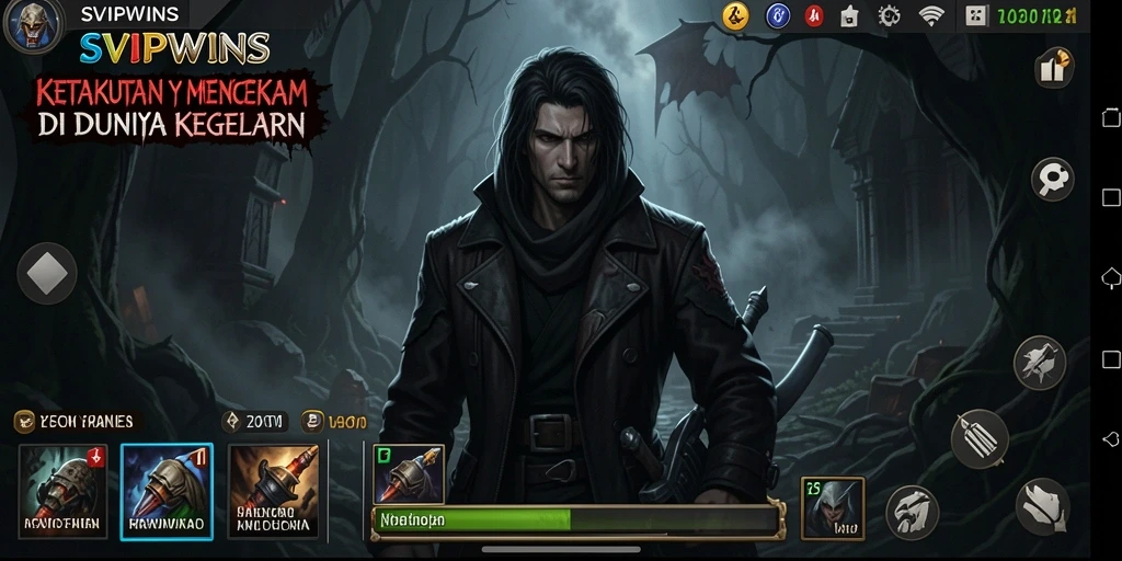 Tangkapan layar gameplay SVIPWINS yang menampilkan kegelapan dan ketegangan yang mencekam.